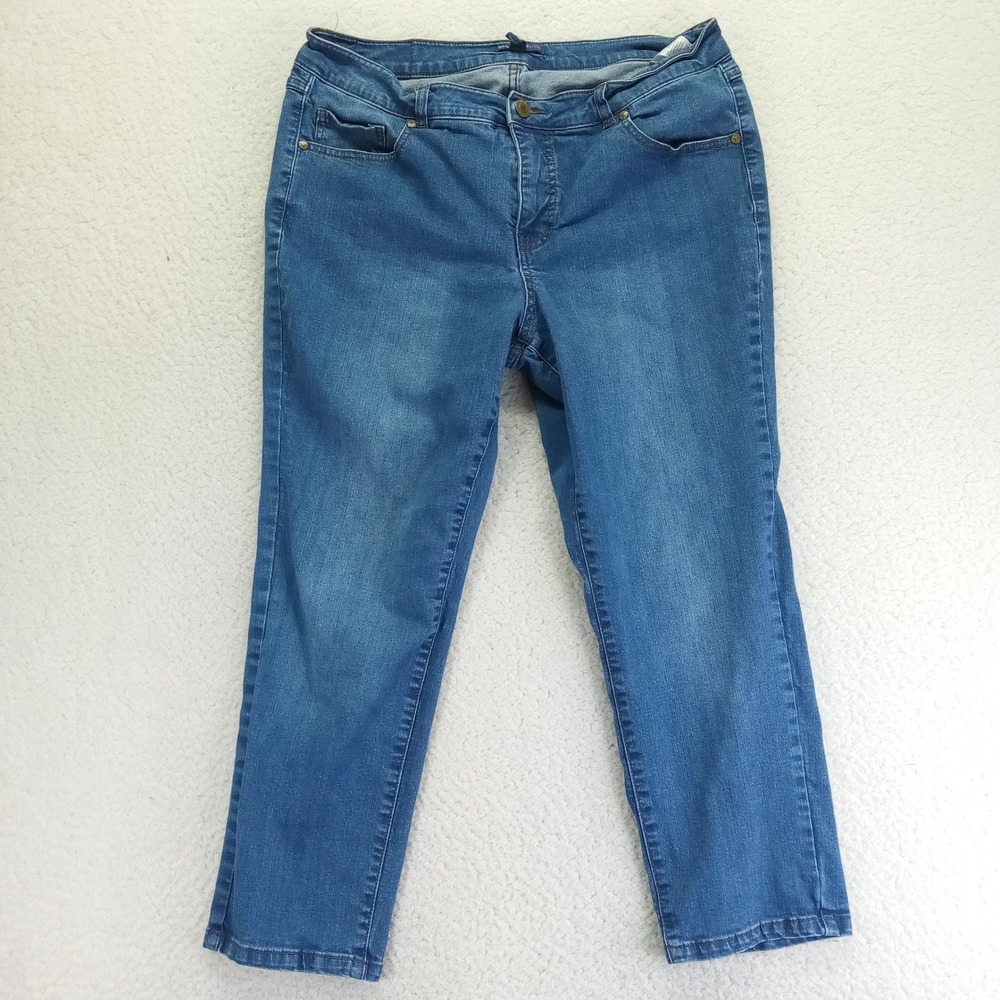 Isaac Mizrahi Live Womens‎ Blue Straight Leg Cropped Jeans Size 14P Medium Wash